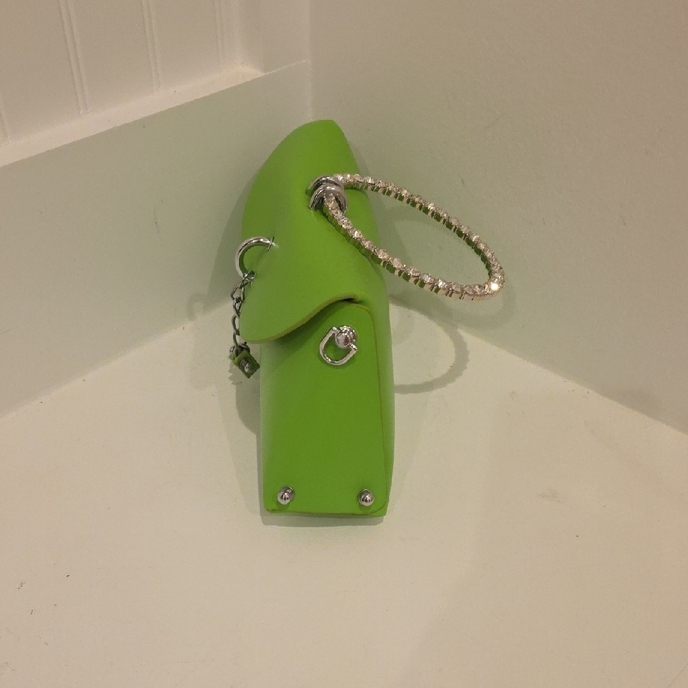 Lime Green Clutch with Rhinestone Handle - Picture 7 of 8